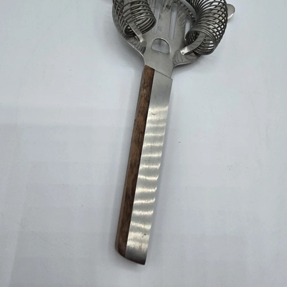 Vintage MCM‎ Cocktail Strainer Stainless Steel & Wood Handle Bar Accessory